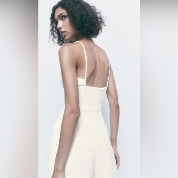 ZARA WIDE LEG PALAZZO CORSETRY INSPIRED JUMPSUIT CORSET LIKE  WHITE XS - Picture 5 of 5